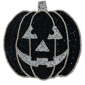 Nicole Miller Halloween Jack O Lantern Pumpkin Placemat 15" Black Silver Beaded